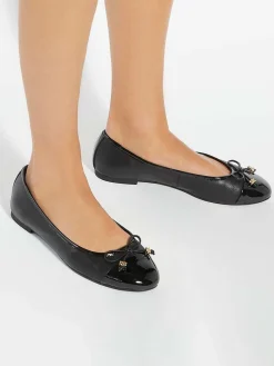 Dune London Black Wide Fit Hallo Charm Trim Ballet Flat Shoes New