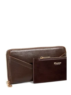Dune London Kelbey Zip Around Long Purse Brown Chrome