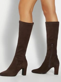 Dune London Standard Fit Simple Stretch Knee High Boots Brown Clearance