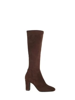 Dune London Standard Fit Simple Stretch Knee High Boots Brown Clearance