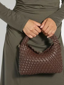 Dune London Dark Brown Dinky deliberate Mini Woven Slouch Bag New