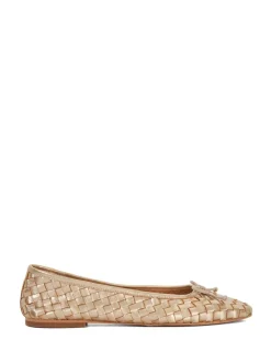 Dune London Gold Heat Woven Ballerina Shoes Discount