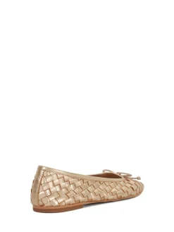 Dune London Gold Heat Woven Ballerina Shoes Discount
