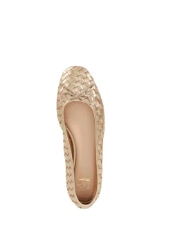 Dune London Gold Heat Woven Ballerina Shoes Discount