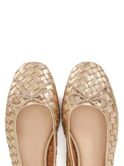 Dune London Gold Heat Woven Ballerina Shoes Discount