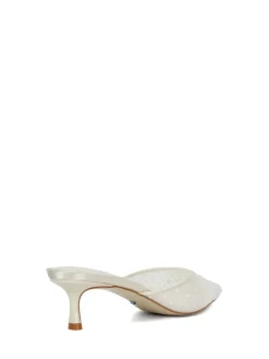 Dune London White Cuddling Bridal Mesh Kitten Mule Heels Discount