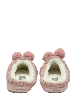 Dunlop Ladies Knitted Closed Toe Mule Slippers Baby Pink New