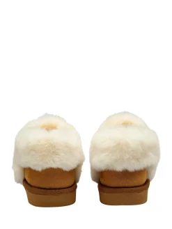 Dunlop Faux Suede Collar Full Slippers Brown Discount