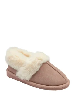 Dunlop Faux Suede Collar Full Slippers Pink Discount