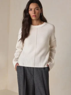 Next Ecru 100% Lambswool N.Premium Crew Neck Jumper Outlet