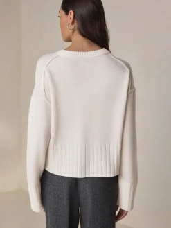 Next Ecru 100% Lambswool N.Premium Crew Neck Jumper Outlet