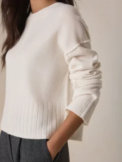 Next Ecru 100% Lambswool N.Premium Crew Neck Jumper Outlet