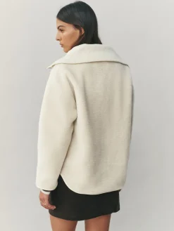 Next Borg Zip Through Fleece With Rib Collar Ecru Best