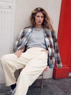 Next Cord Barrel Leg Trousers Ecru Outlet