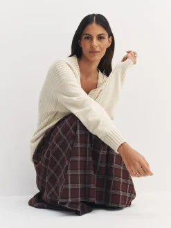 Next Cotton And Wool Blend Longline V-Neck Jumper Ecru New