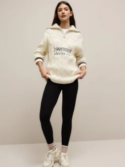 Next Ecru Cream Cable Zip Neck 1995 Graphic Jumper