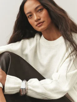 Next Ecru Crew Neck Knitted Jumper with Wool