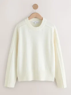 Next Ecru Crew Neck Knitted Jumper with Wool