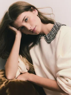 Next Relaxed Fit Heavyweight Longline Crew Neck Sweatshirt Ecru Off White New