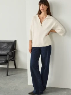 Next Open Collar Polo Half Sleeve Jumper With Wool Ecru Sale