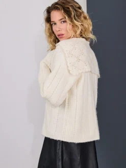 Next Ribbed Knit Jumper With Crochet Sailor Collar Ecru Clearance
