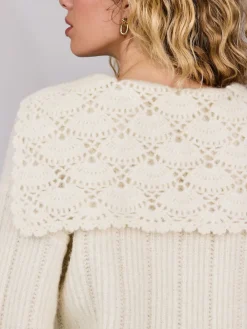 Next Ribbed Knit Jumper With Crochet Sailor Collar Ecru Clearance
