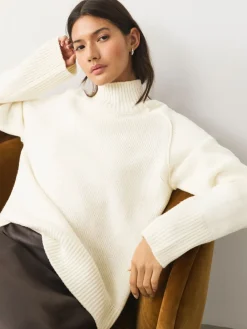 Next Stand Neck Chunky Knit Jumper With Wool Ecru Discount