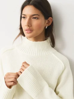 Next Stand Neck Chunky Knit Jumper With Wool Ecru Discount