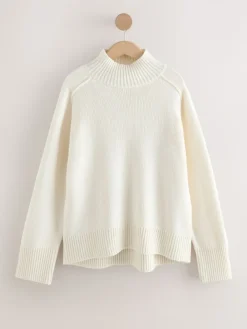 Next Stand Neck Chunky Knit Jumper With Wool Ecru Discount