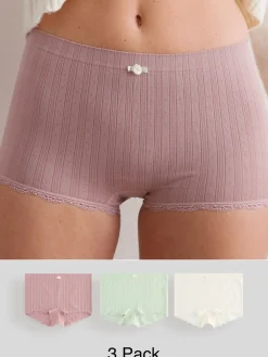 Next Ecru/Pink Short Seamfree Pointelle Knickers 3 Pack Online