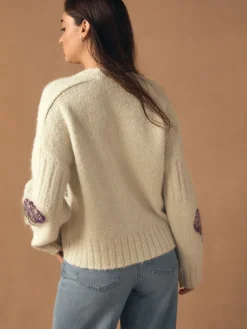 Next Crew Neck Jumper With Wool Ecru/Purple Floral New