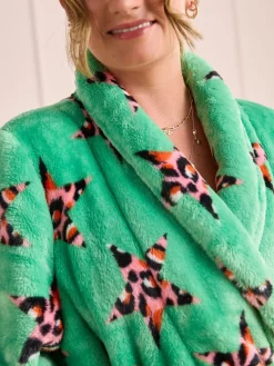 Eleanor Bowmer Leopard Print Fleece Robe Green Leopard Best