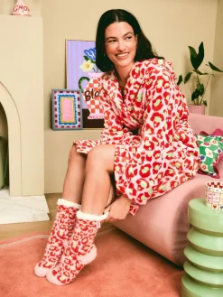 Eleanor Bowmer Pink & Green Cosy Slipper Socks Outlet