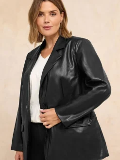 Evans Black Faux Leather Blazer