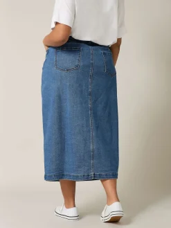 Evans Blue Button Through Denim Skirt Hot