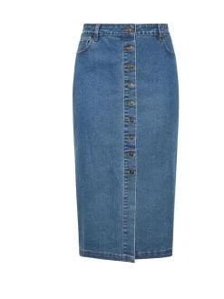 Evans Blue Button Through Denim Skirt Hot