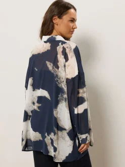 Evans Blue Smudge Print Dip Back Blouse Outlet