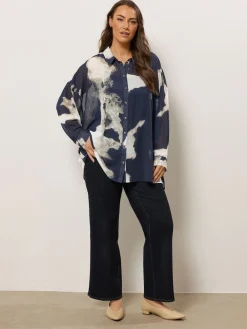 Evans Blue Smudge Print Dip Back Blouse Outlet
