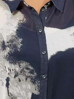 Evans Blue Smudge Print Dip Back Blouse Outlet