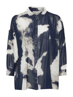 Evans Blue Smudge Print Dip Back Blouse Outlet