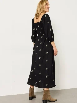 Fat Face FatFace Adele Black Embroidered Midi Dress Outlet