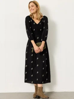 Fat Face FatFace Adele Black Petite Embroidered Midi Dress New