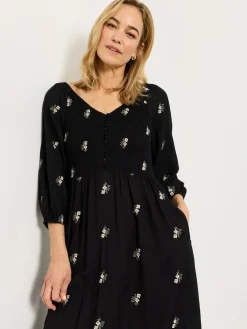 Fat Face FatFace Adele Black Petite Embroidered Midi Dress New