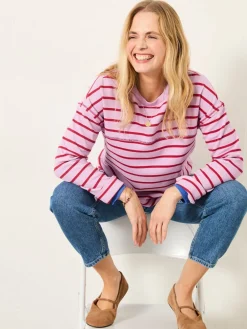 Fat Face FatFace Airlie Breton Stripe Crew Sweat Lilac Purple Clearance