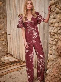 Fat Face FatFace Azalea Claret Floral Print Jumpsuit Hot