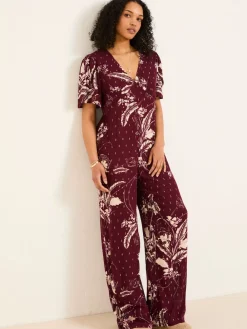 Fat Face FatFace Azalea Claret Floral Print Jumpsuit Hot
