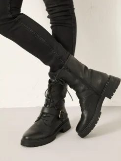 Fat Face FatFace Black Lace Up Buckle Boot Best
