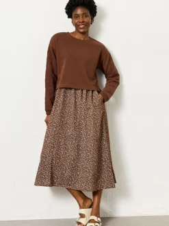 Fat Face FatFace Brown Ditsy Noa 2in1 Midi Dress New