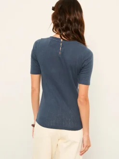 Fat Face FatFace Callie Pointelle Top Navy Best