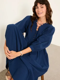 Fat Face FatFace Ceil Indigo Blue Textured Midi Dress Best